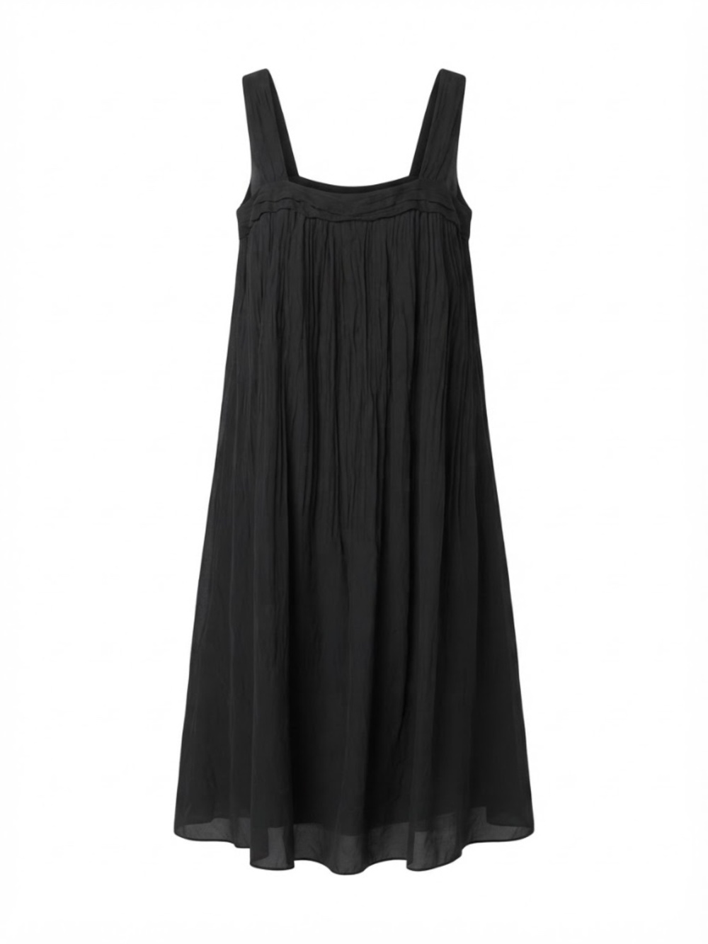 Eileen Fisher 100% Silk a Lightweight Crinkle Chiffon Dress Black Size MP